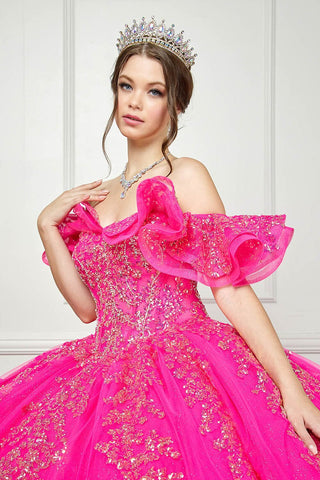 Schulterfreies Korsett-Ballkleid mit Rüschen von Petite Adele PQ1042