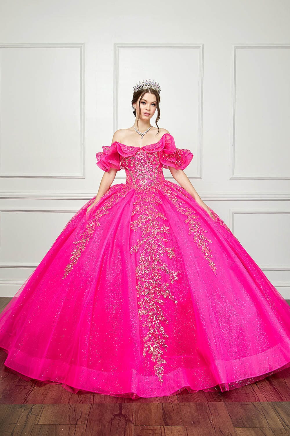 Ruffled Off Shoulder Corset Ball Gown by Petite Adele PQ1042