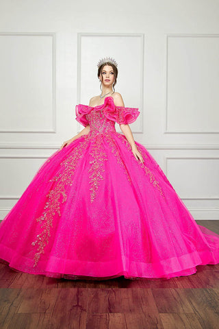 Schulterfreies Korsett-Ballkleid mit Rüschen von Petite Adele PQ1042