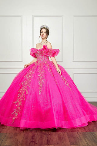 Schulterfreies Korsett-Ballkleid mit Rüschen von Petite Adele PQ1042