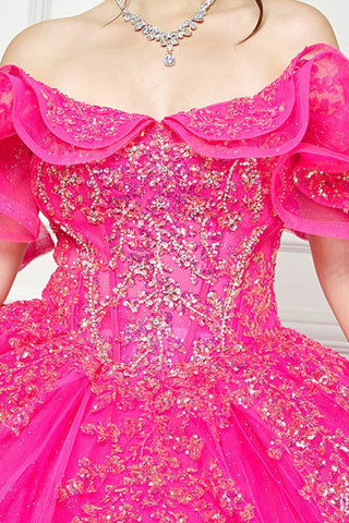 Schulterfreies Korsett-Ballkleid mit Rüschen von Petite Adele PQ1042