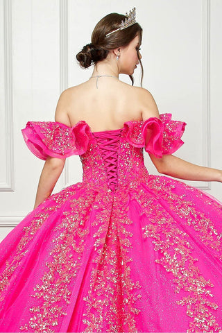 Schulterfreies Korsett-Ballkleid mit Rüschen von Petite Adele PQ1042