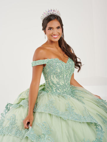 Quinceanera-Kleid mit Rüschen und freier Schulter von Fiesta Gowns 56492