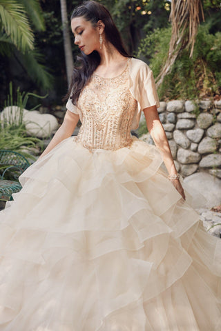 Ärmelloses Illusions-Ballkleid mit Rüschen von Juliet 1423