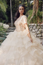 Ruffled Sleeveless Illusion Ball Gown by Juliet 1423