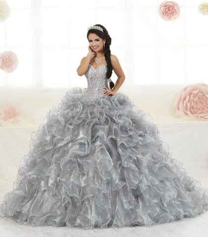 Trägerloses Quinceanera-Kleid mit Rüschen von House of Wu 26833