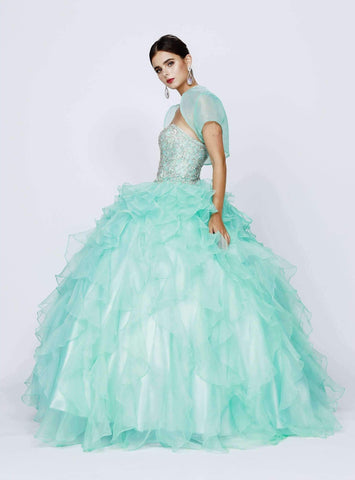 Trägerloses Ballkleid mit Rüschen und Bolero von Juliet 322