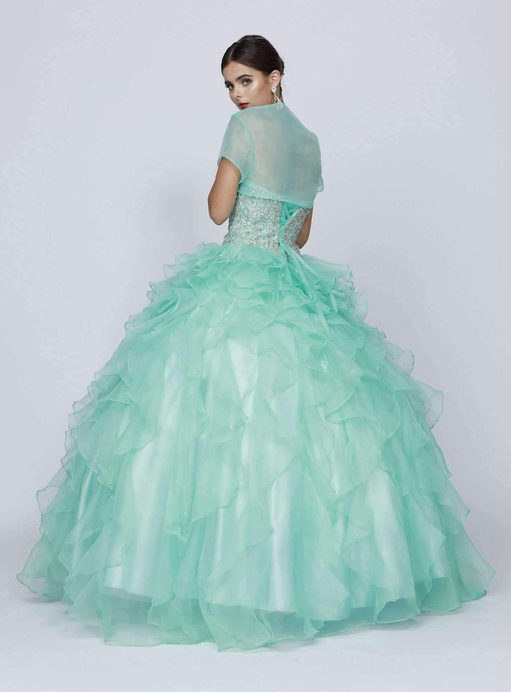 Ruffled Strapless Ball Gown with Bolero by Juliet 322