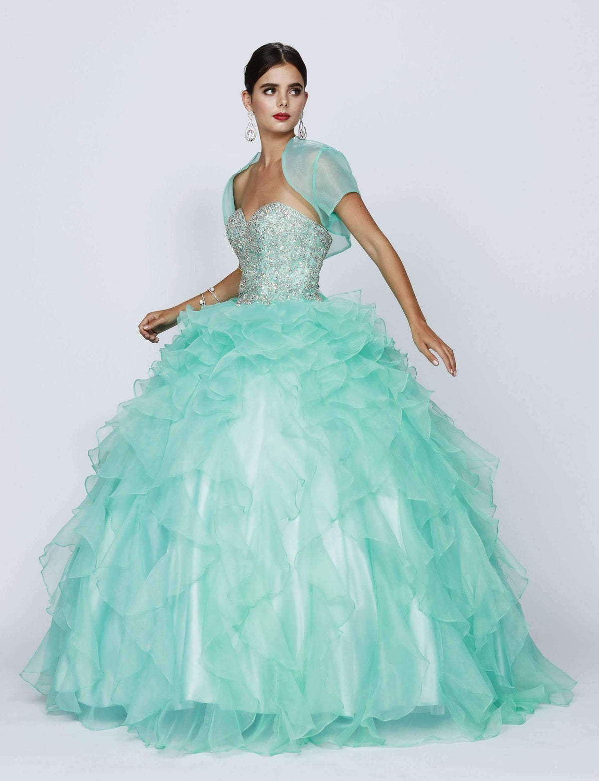 Ruffled Strapless Ball Gown with Bolero by Juliet 322