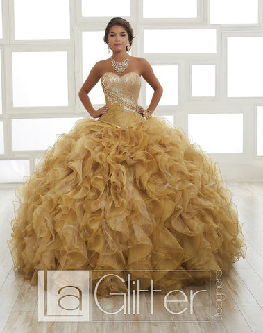 Trägerloses zweiteiliges Kleid mit Rüschen von House of Wu LA Glitter 24025