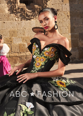 Quinceanera-Kleid mit Rüschen und Sonnenblumenmuster von Ragazza M46-146