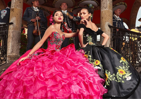 Quinceanera-Kleid mit Rüschen und Sonnenblumenmuster von Ragazza M46-146