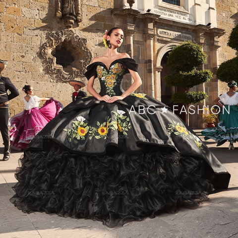Quinceanera-Kleid mit Rüschen und Sonnenblumenmuster von Ragazza M46-146
