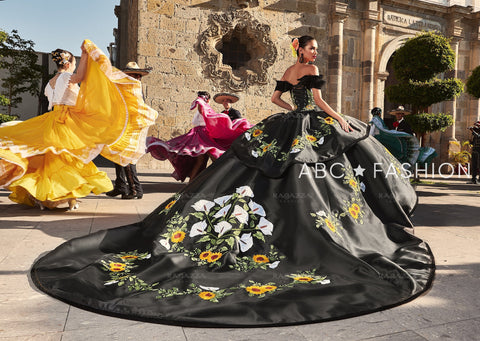 Quinceanera-Kleid mit Rüschen und Sonnenblumenmuster von Ragazza M46-146