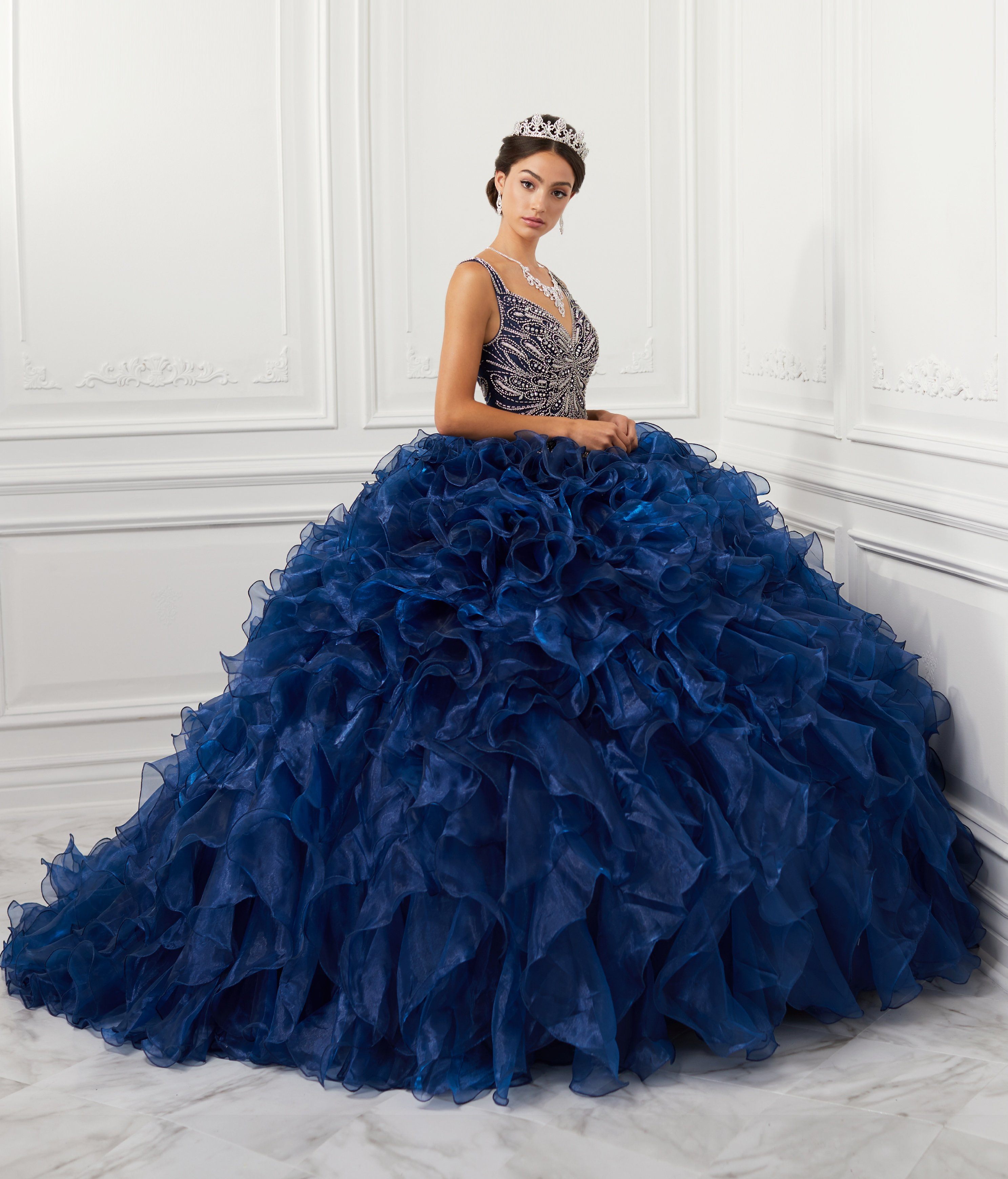 Ruffled V-Neck Quinceanera Dress by House of Wu 26946