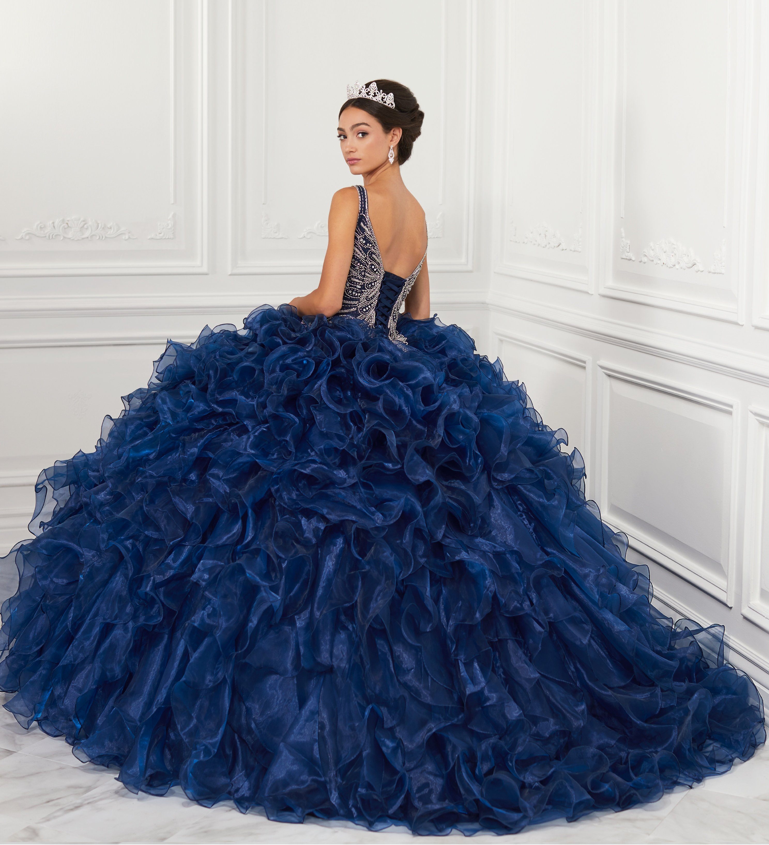 Ruffled V-Neck Quinceanera Dress by House of Wu 26946
