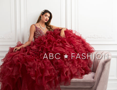 Quinceanera-Kleid mit Rüschen und V-Ausschnitt von House of Wu 26946