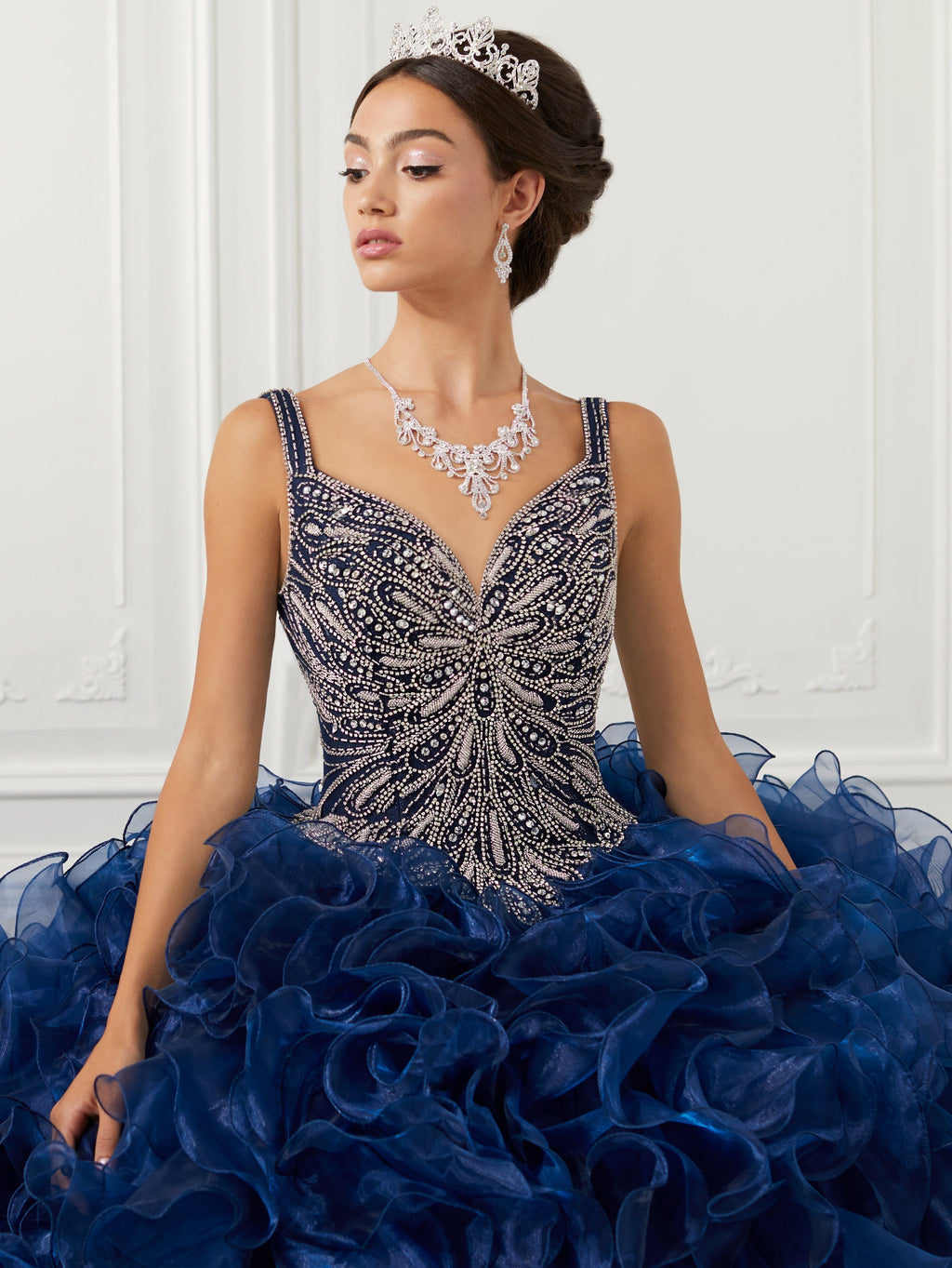 Ruffled V-Neck Quinceanera Dress by House of Wu 26946