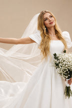 Rutipo Ivory Elegant Ball-Gown Square Neckline Wedding Dresses With Satin