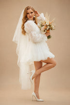 Rutipo Ivory Elopement Mini White Wedding Dresses With Long Sleeves