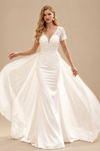 Rutipo Ivory Luxury Lace Mermaid Wedding Dresses With V-Neck