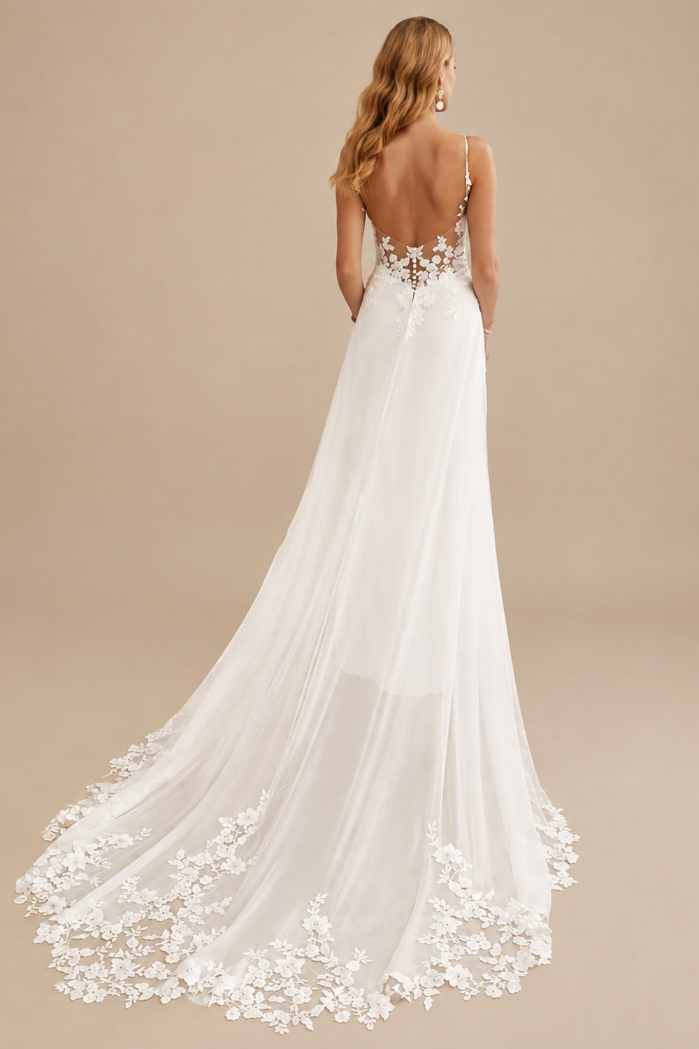 Rutipo Ivory A-Line V-Neck Sleeveless Chiffon Wedding Dresses With Appliques Lace