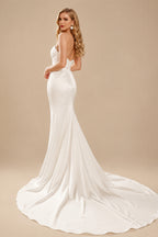 Rutipo Ivory Vintage Trumpet/Mermaid Cowl Neck Silk Like Satin Wedding Dresses