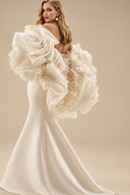 Rutipo Ivory Elegant Sweetheart Mermaid Court Train Organza Wedding Dresses With Flower(s) Wrap