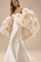 Rutipo Ivory Elegant Sweetheart Mermaid Court Train Organza Wedding Dresses With Flower(s) Wrap
