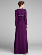 Vestido tubinho/coluna para mãe da noiva, vestido convertível, sem alças, comprido, chiffon, sem mangas, sem cristais, drapeado lateral