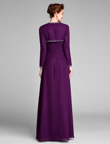 Etuikleid/Säulenkleid für die Brautmutter, wandelbares Kleid, trägerlos, bodenlang, Chiffon, ärmellos, nein, mit Kristallen, seitliche Drapierung