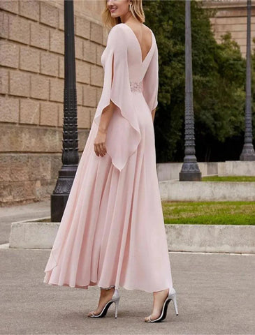 Elegante Kleider, formelle Hochzeitsgäste, elegantes elegantes Kleid, knöchellang, Chiffon, 3/4-Ärmel, mit Perlen, Pailletten, Kleid für die Brautmutter