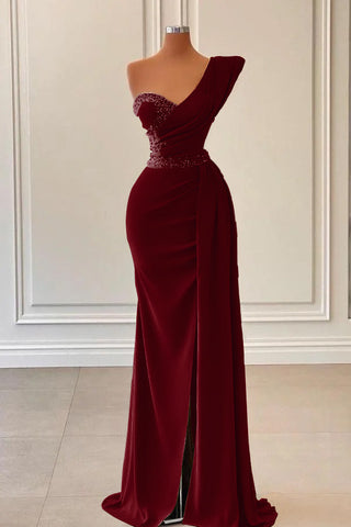 Royal Blue Long Satin One Shoulder Mermaid Evening Dress with Split