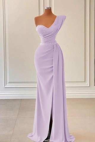 Royal Blue Long Satin One Shoulder Mermaid Evening Dress with Split