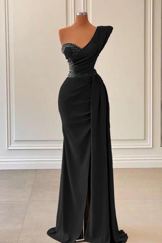 Royal Blue Long Satin One Shoulder Mermaid Evening Dress with Split