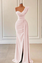 Royal Blue Long Satin One Shoulder Mermaid Evening Dress with Split