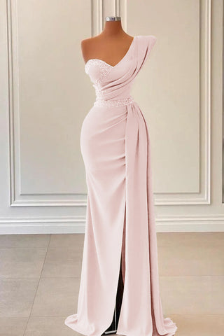 Royal Blue Long Satin One Shoulder Mermaid Evening Dress with Split