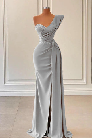Royal Blue Long Satin One Shoulder Mermaid Evening Dress with Split