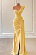 Royal Blue Long Satin One Shoulder Mermaid Evening Dress with Split