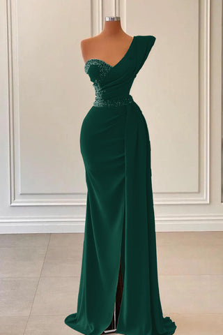 Royal Blue Long Satin One Shoulder Mermaid Evening Dress with Split