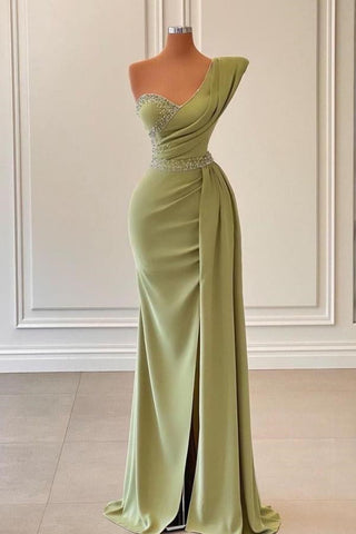 Royal Blue Long Satin One Shoulder Mermaid Evening Dress with Split