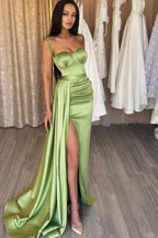 Sage Long Spaghetti Straps Sweetheart Mermaid Evening Dress with Split
