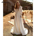 NumberSea Satin A-Linie Brautkleider Langarm Elegant