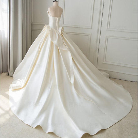 NumberSea Satin Ballkleid Brautkleid mit Falten einfache Brautkleider