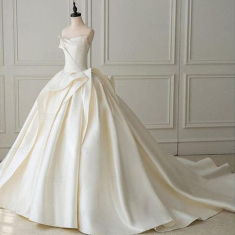 NumberSea Satin Ballkleid Brautkleid mit Falten einfache Brautkleider