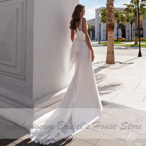 NumberSea Satin Meerjungfrau Brautkleid Brautkleider Lange Schleppe