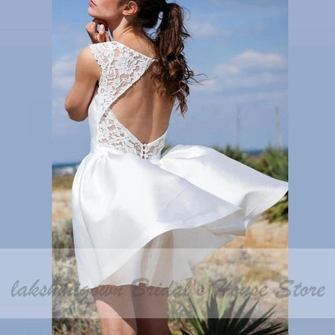 Vestido de noiva curto de cetim NumberSea com decote em renda e vestido de noiva sexy
