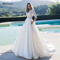 Vestito da sposa in raso NumberSea con pizzo e mezze maniche a linea A