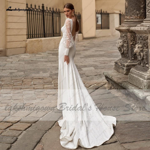 NumberSea Satin Brautkleid Puffärmel Sexy Birdal Prinzessin