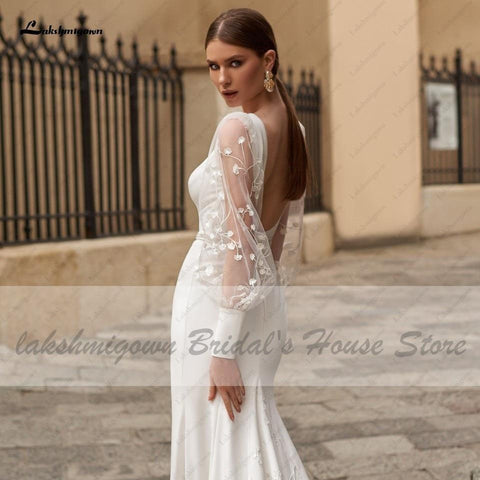 NumberSea Satin Brautkleid Puffärmel Sexy Birdal Prinzessin